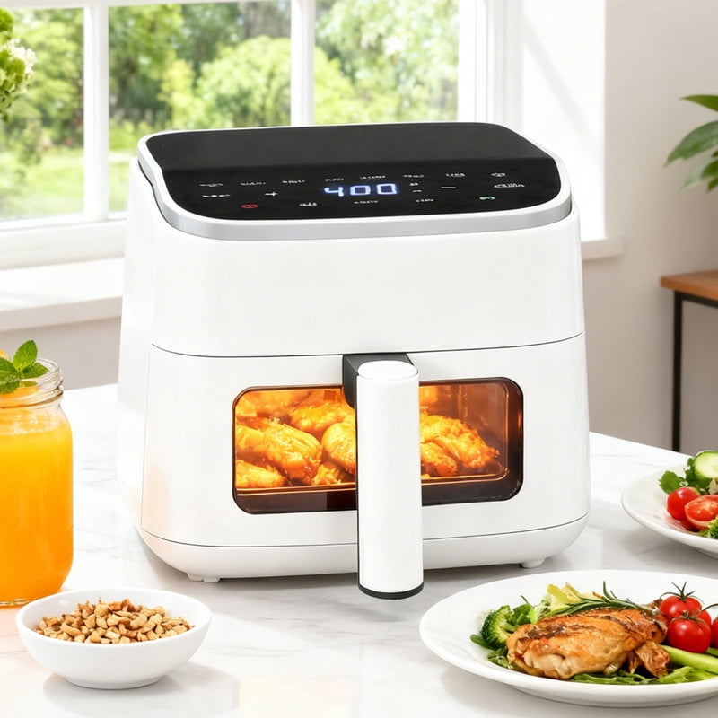 Sybels 4QT Digital Air Fryer: 1500W, Visible Window, 8 Presets, 400°F, 60-Min Timer, Auto Shut-Off, Dishwasher-Safe Basket, White