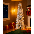 thumbnail image 1 of Sybels 7.5ft Slim Snow Flocked Pencil Tree with Warm White Lights | Pre-Lit Artificial Tree with Snowy Branch Tips for Holiday Decor, 1 of 6