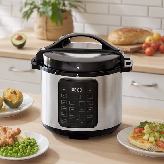 Sybels 8QT 12-in-1 Electric Pressure Cooker | Stainless steel pot with steaming, stir-frying, and warming function