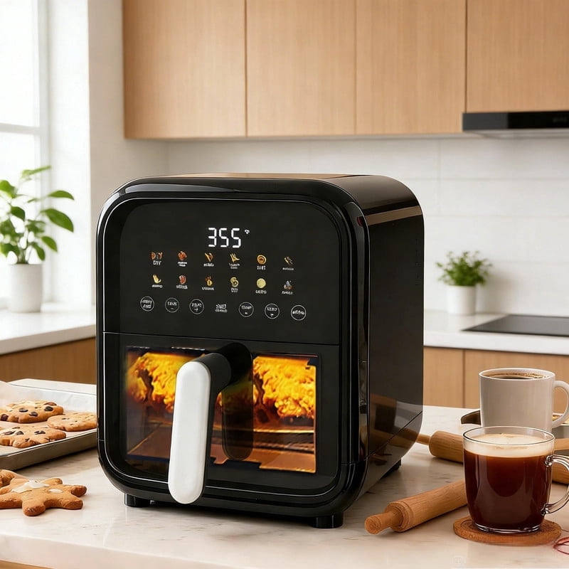 Sybels Air Fryer with Viewing Window, 7.5-Quart 12-in-1 Multi-Function Appliance for Air Frying, Roasting, Baking & Dehydrating, Black