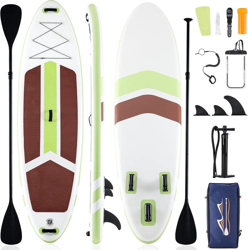 Sybels Complete Inflatable Stand Up Paddle Board Kit, Wide & Stable Design, Anti-Slip Deck, Adjustable Paddle, Ideal for Beginners to Advanced, Brown