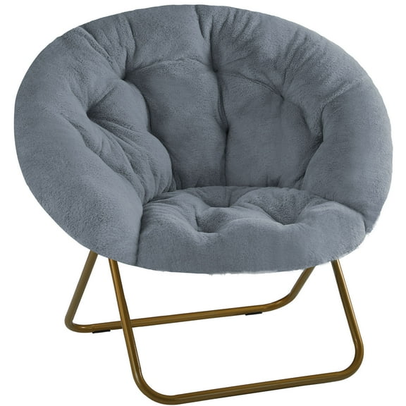 Sybels Cozy Saucer Chair: XL faux fur lounger for bedrooms, dorms & gaming，Foldable moon/mushroom design saves space， Gray