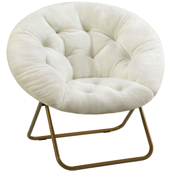 Sybels Cozy Saucer Chair: XL faux fur lounger for bedrooms, dorms & gaming，Foldable moon/mushroom design saves space， White