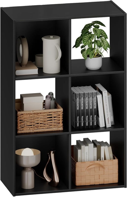 Sybels Cube Storage Shelf, 6-Cube Bookshelf with Removable Dividers，a Versatile Organizer , suitable for living rooms, home offices, and bedrooms, Black