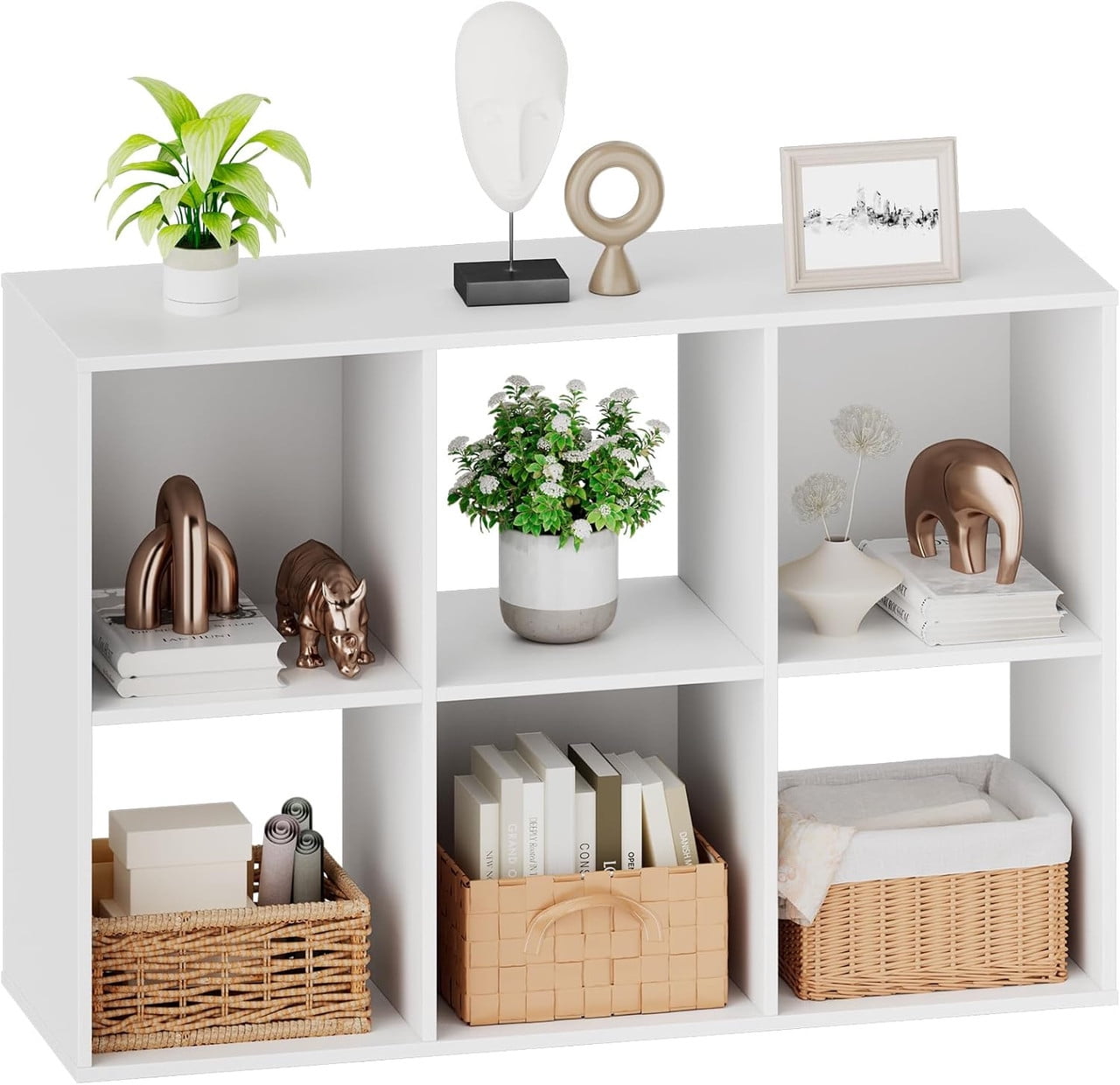 Sybels Cube Storage Shelf, 6-Cube Bookshelf with Removable Dividers，a Versatile Organizer , suitable for living rooms, home offices, and bedrooms, White
