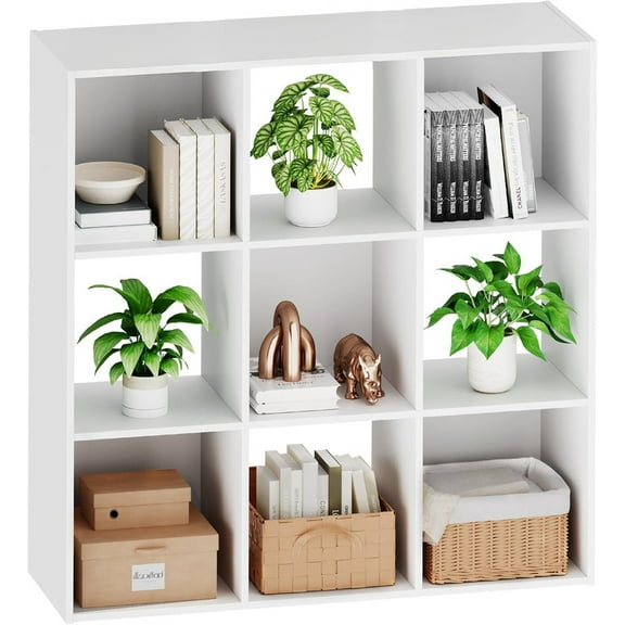 Sybels Cube Storage Shelf, 9-Cube Bookshelf with Removable Dividers,a Versatile Organizer , suitable for living rooms, home offices, and bedrooms, White