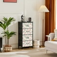 thumbnail image 1 of Sybels Dresser with 4 Drawers, Retro Floral Pattern Fabric Bins with Wooden Top for Bedroom, Closet, Entryway Hall, Black, 1 of 7