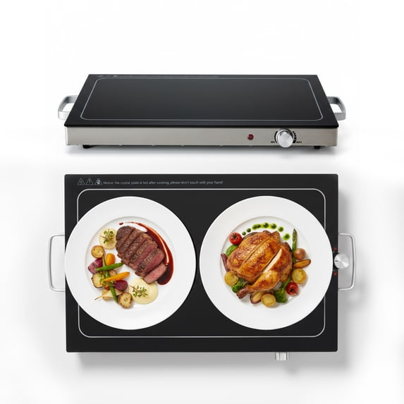 Sybels Electric Warming Tray, Glass Surface Food Warmer with Precise Temperature Control, Effortlessly Clean Buffet Server for Events, Parties, and Gatherings, Hot Serving Dish, Black