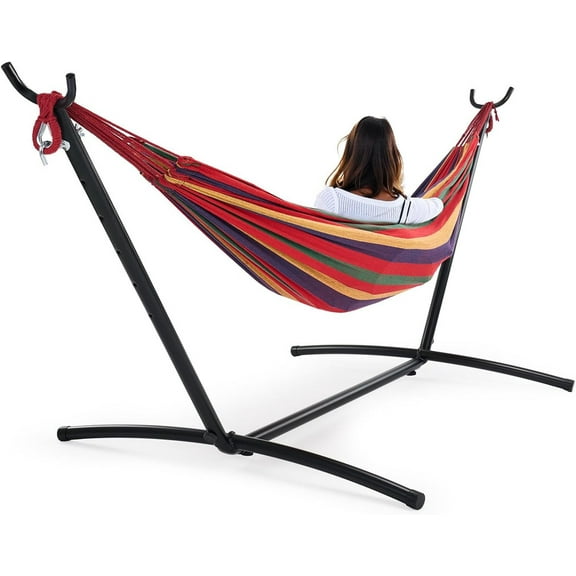 Sybels Hammock, Heavy-Duty for 2-Person with Space-Saving Steel Stand, Portable Carry Bag for Garden, Yard & Outdoors, Multicolor