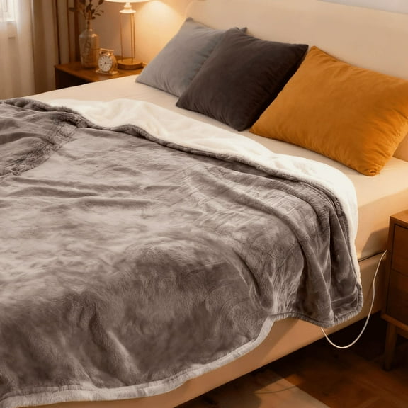 Sybels Heated Blanket Twin Size (62"x84") | 10 Heat Settings & Timer Function | Ultra-Soft 【Reversible Flannel & Sherpa】| Fast Heating Washable Electric Throw | ETL Certified Warm Gift