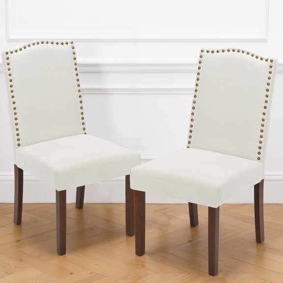 Sybels Set of 2 Modern Dining Chairs with Padded Leather Seat and Wooden Legs for Living Room, Dining Room, Beige
