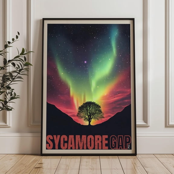 Sycamore Gap Northern Lights Landscape Wall Art Decor Unframed Paper Print