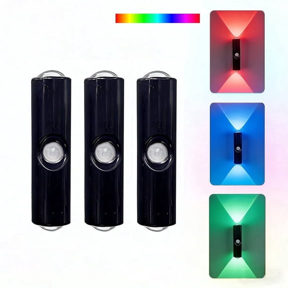 Sycees 3 Pack Black RGB Cat Eye Motion Sensor Wall Lamp, Dual Head Gradient Rechargeable Magnetic Ambient Night Light
