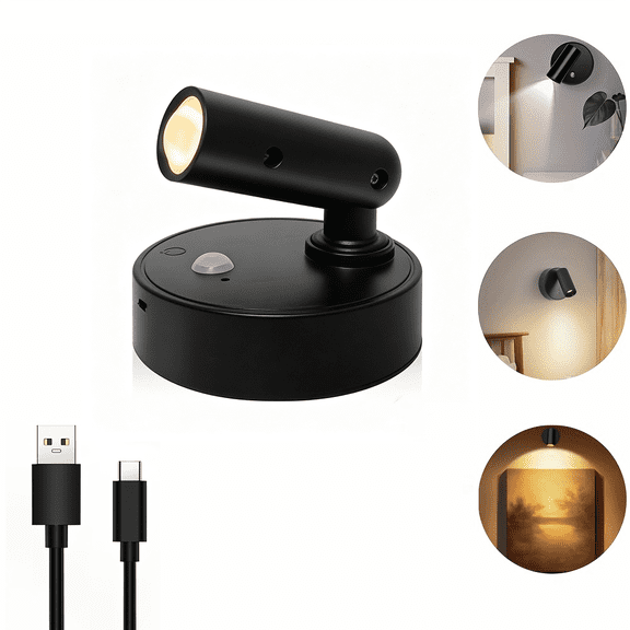 Sycees 3 pack Rechargeable Motion Sensor LED Spotlight, 350 Rotatable Magnetic 3-Color Dimmable Picture Light for Stairs Bedroom Cabinet Art