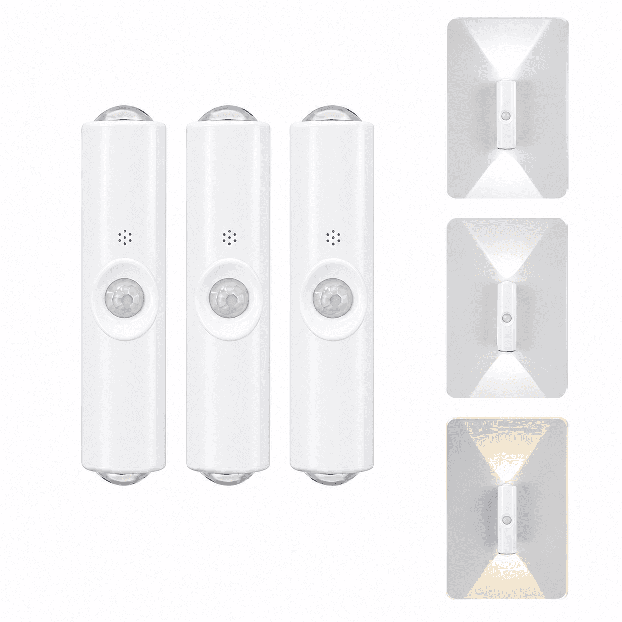 Sycees Night Light 3 Pack, Type C Rechargeable Motion Sensor LED Light, Dual Head Cat Eye Lamp with 3 Color Temperatures Stepless Dimming, Magnetic No Drill Wall Light