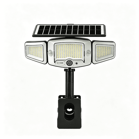 Sycees Solar Outdoor Motion Sensor Light, 3 Adjustable Heads IP65 Waterproof Security Flood Light with Remote Control