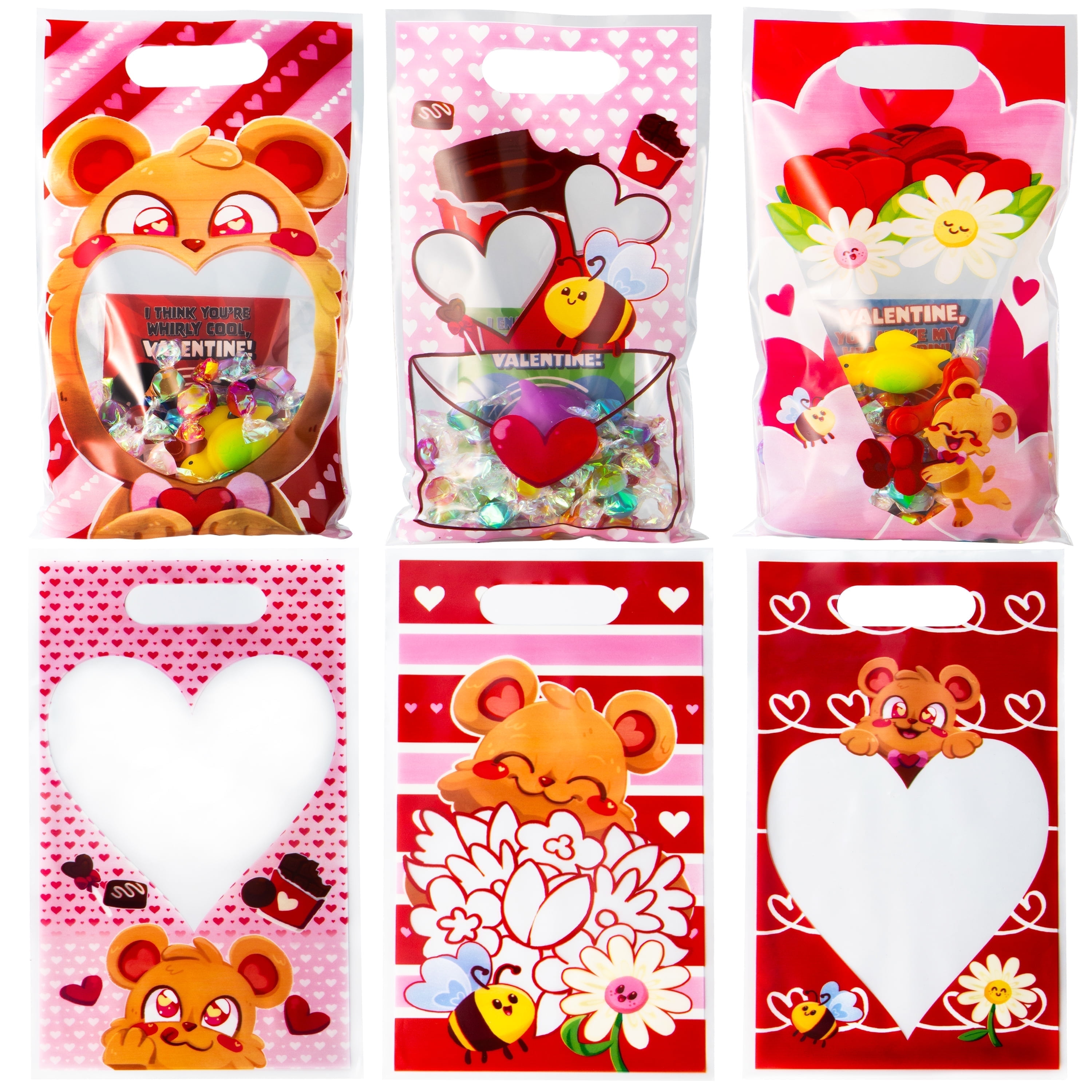 Sycfun 48 Pcs Valentine's Class Plastic Goody Cello Party Bags