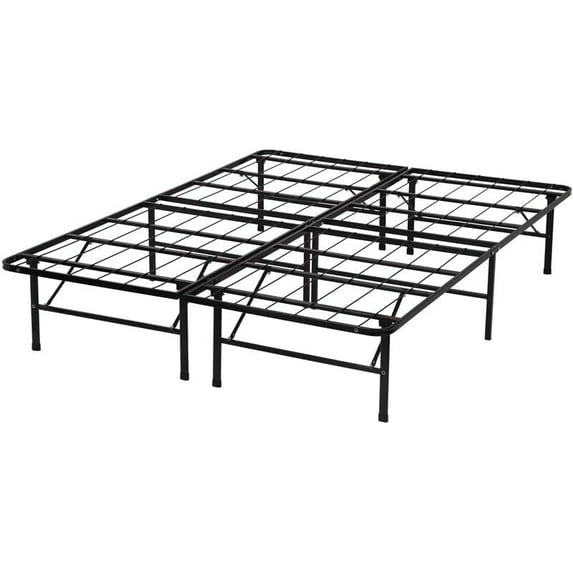 Sycol Bed Frame, Foldable Metal Platform Bed Frame Mattress Foundation Box Spring Replacement Heavy Duty Steel Slat Classic Metal for Home, Office, 14 Inch High, Black, Queen