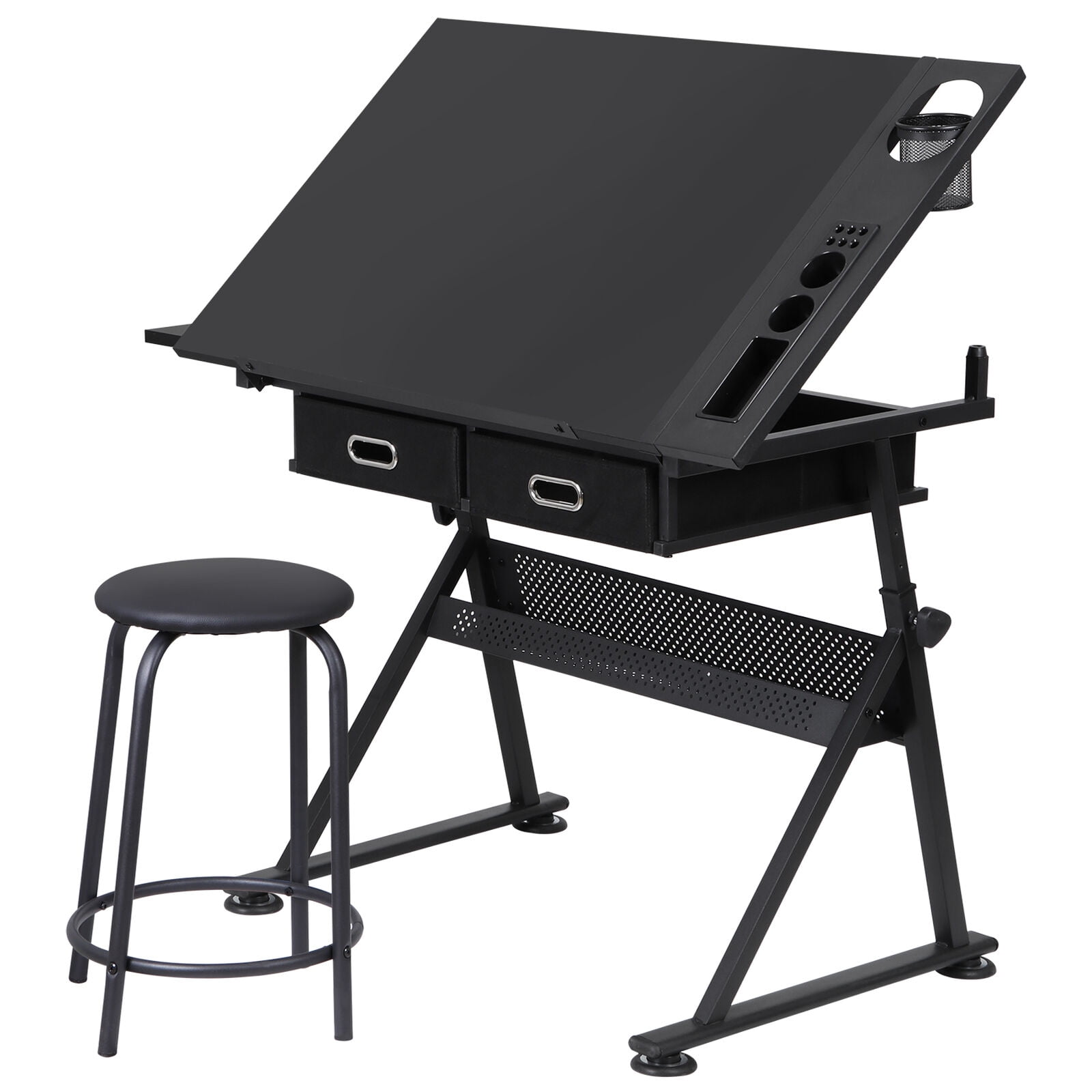 Sycol Drafting Desk Drawing Table 9 Levels Adjustable angle w/ Stool ...