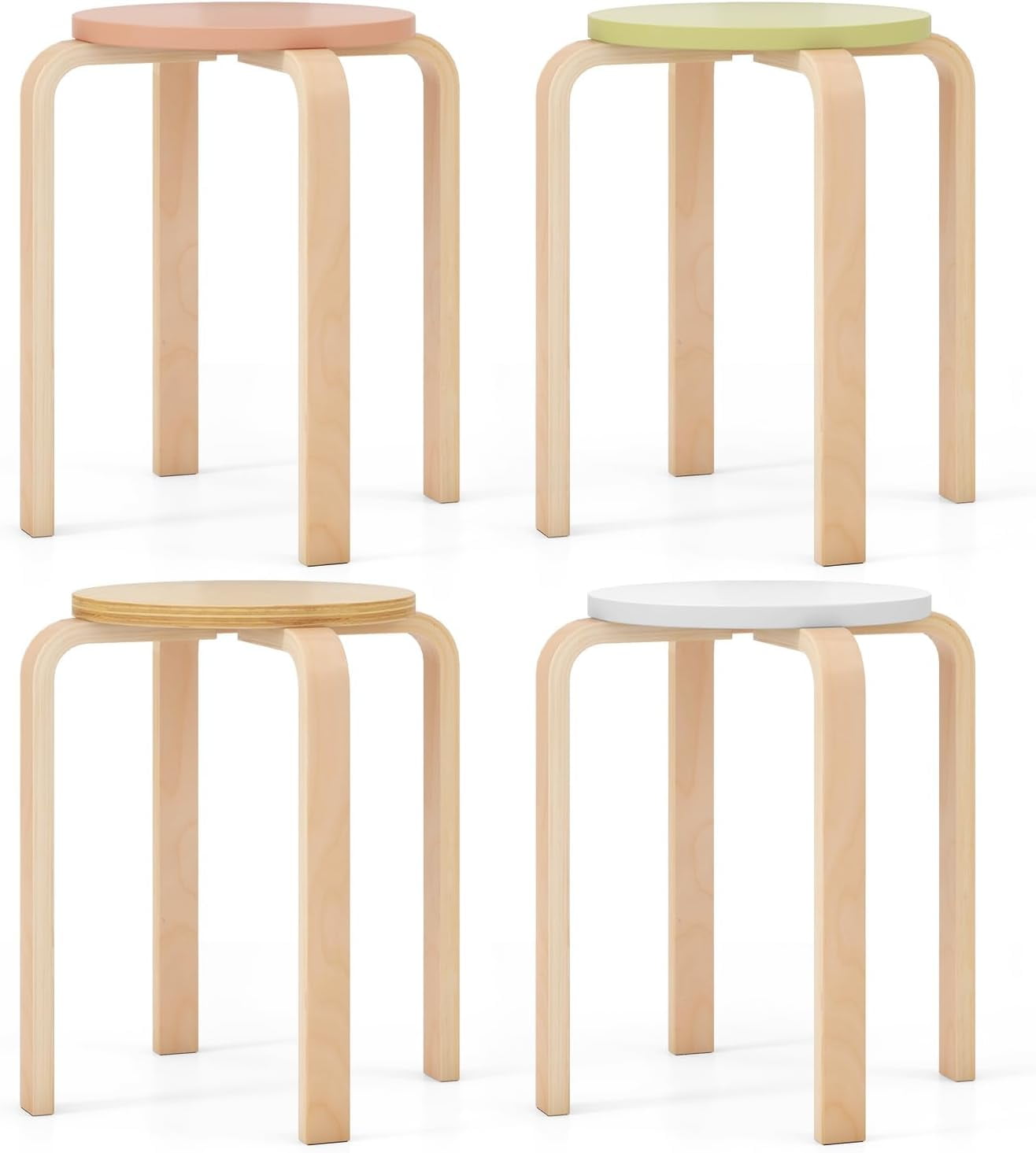 Sycol Sycol Stacking Stools Set of 4, Portable Bentwood Nesting Stools, 18 ...