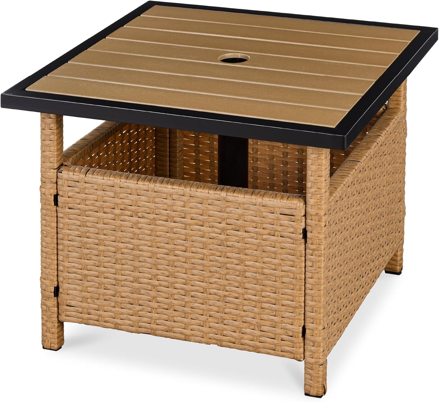 Sycol Wicker Side Table with Umbrella Hole, Square PE Rattan Outdoor ...