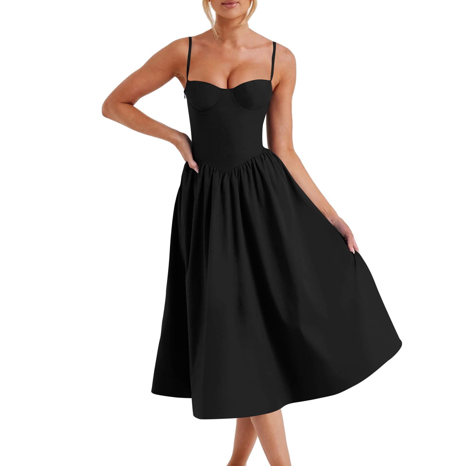 LASPIA Women's Floral Corset Sundress - Sleeveless Spaghetti Strap Summer Dress - View #2