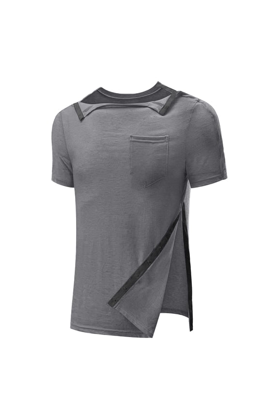 Sycwsmn Summer Tops Men's Post Shoulder Recovery Shirts Full Tear Long Sleeve Chemo Port Access Shirt