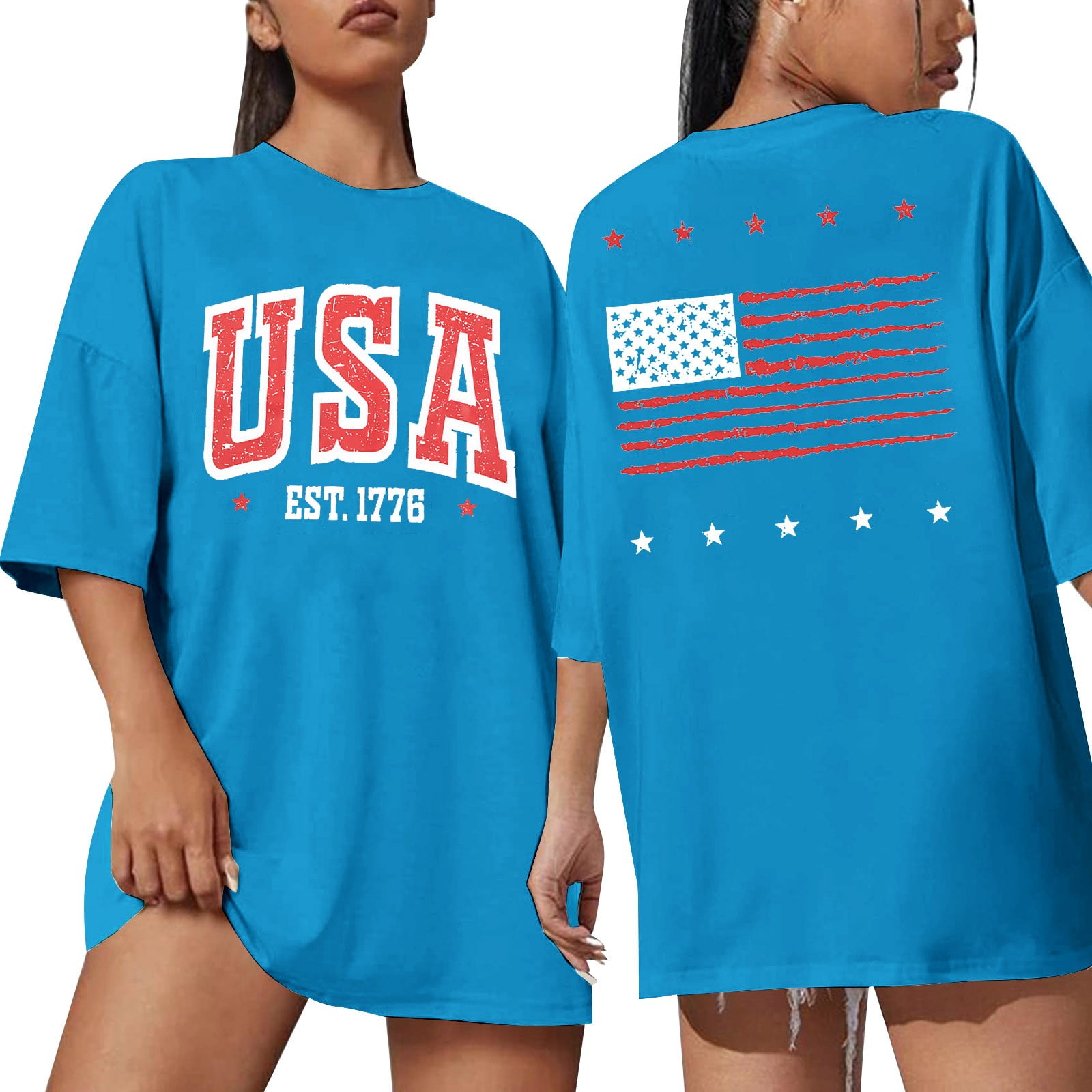 Sycwsmn T Shirts American Flag Shirt Women's Oversized Patriotic