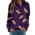 thumbnail image 1 of Sycwsmn Womens Football Sequin Rugby Sweatshirt Long Sleeve Crewneck Fleece Pullover Tops Purple XL, 1 of 5