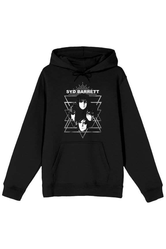 Syd Barrett Triangle Faces Long Sleeve Men's Black Hooded Sweatshirt-Small