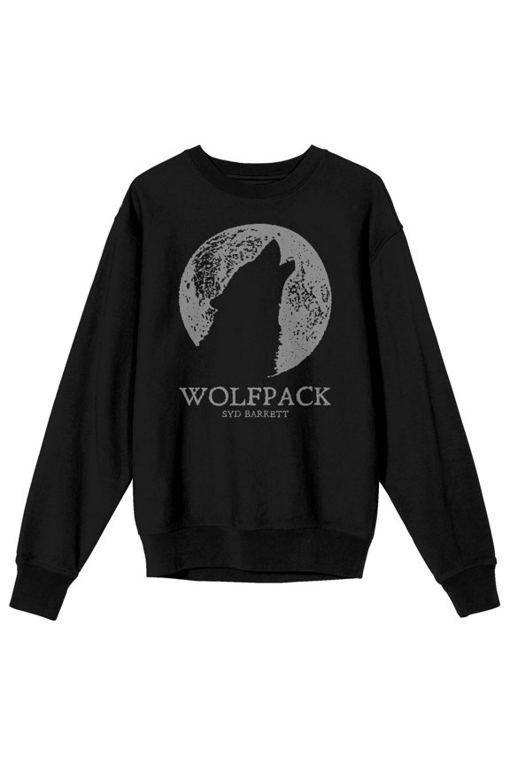 Syd Barrett Wolf Silhouette on the Moon, Wolfpack Men's Black Crew Neck Sweatshirt-S