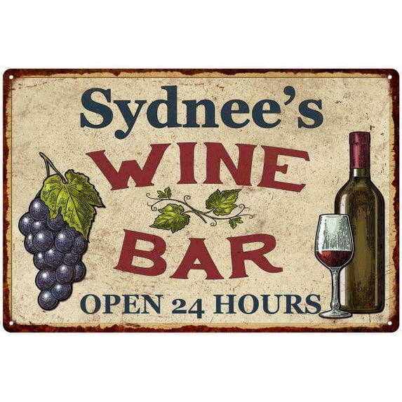 Sydnee's Rustic Wine Bar Sign Wall Décor Kitchen Gift 8 x 12 Matte Finish Metal 108120056513