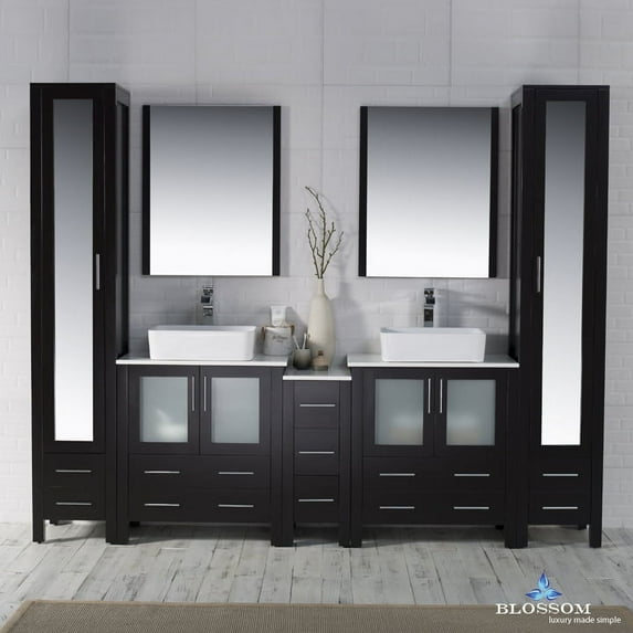 Sydney 102" w/ Vessel Sinks and Mirror Linen Cabinet (Espresso)
