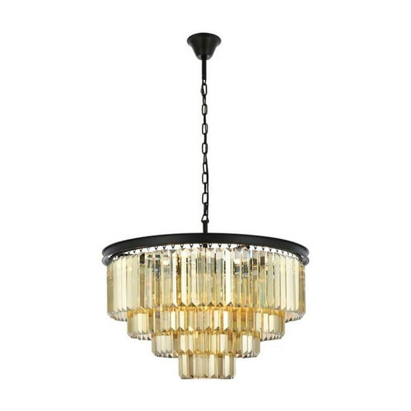 Sydney 17 light Matte Black Chandelier Golden Teak (Smoky) Royal Cut Crystal