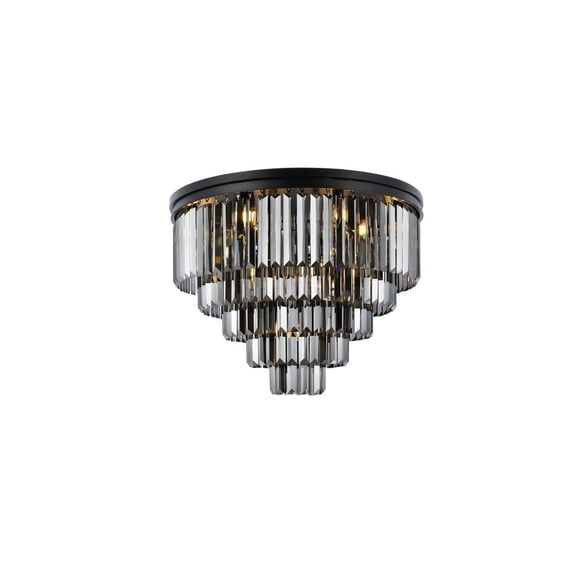 Sydney 17 light Matte Black Flush Mount Silver Shade (Grey) Royal Cut Crystal
