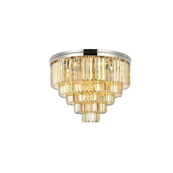 Sydney 17 light Polished nickel Flush Mount Golden Teak (Smoky) Royal Cut Crystal