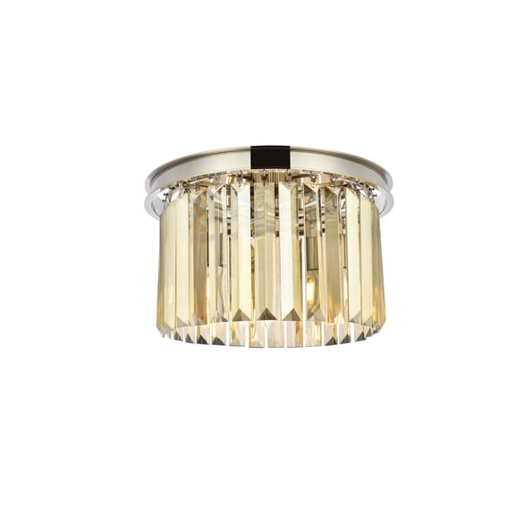 Sydney 3 light Polished nickel Flush Mount Golden Teak (Smoky) Royal Cut Crystal