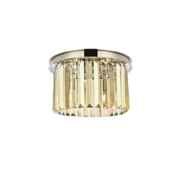 Sydney 3 light Polished nickel Flush Mount Golden Teak (Smoky) Royal Cut Crystal