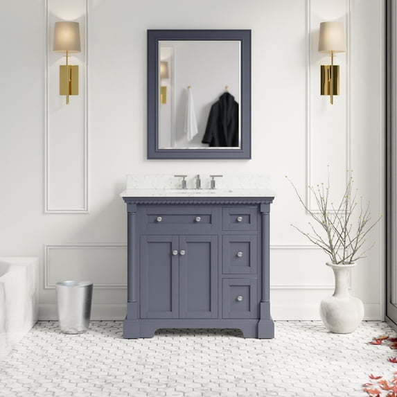 Sydney 36" Bathroom Vanity with Marine Gray Cabinet and Engineered Marble Top