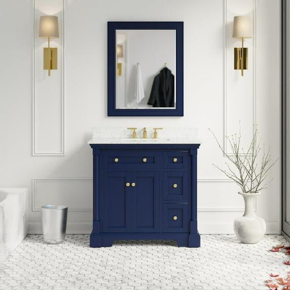 Sydney 36" Bathroom Vanity with Royal Blue Cabinet and Engineered Marble Top