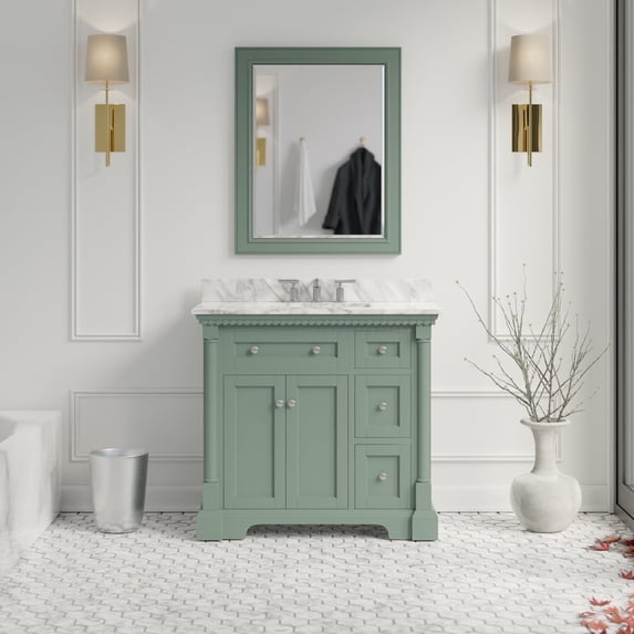 Sydney 36" Bathroom Vanity with Sage Green Cabinet and Carrara Marble Top