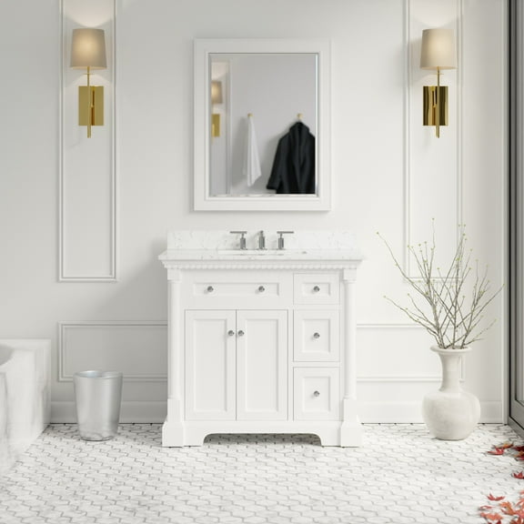 Sydney 36" Bathroom Vanity with White Cabinet and Engineered Marble Top