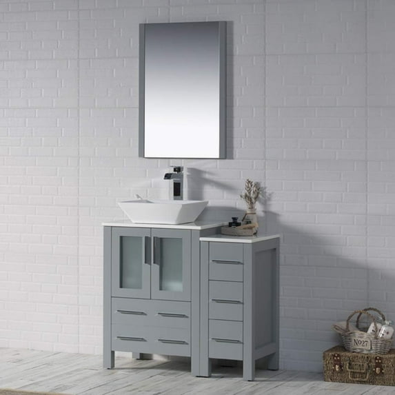 Sydney 36" w/ Vessel Sink and Side Cabinet (Metal Grey)