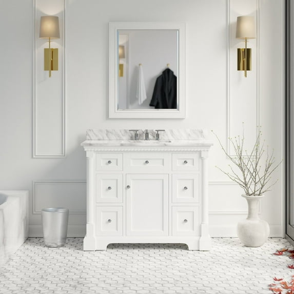 Sydney 42" Bathroom Vanity with White Cabinet and Carrara Marble Top