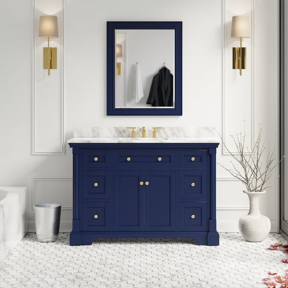 Sydney 48" Bathroom Vanity with Royal Blue Cabinet and Carrara Marble Top