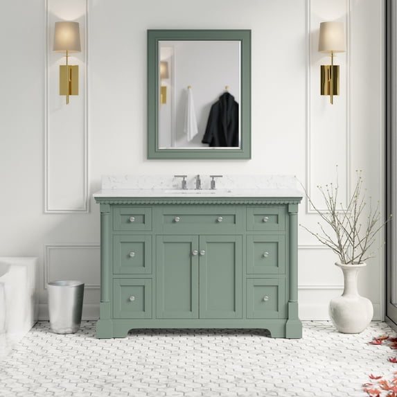 Sydney 48" Bathroom Vanity with Sage Green Cabinet and Engineered Marble Top