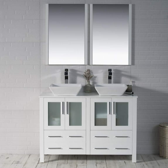 Sydney 48" Double w/ Vessel Sinks and Mirrors (Glossy White)