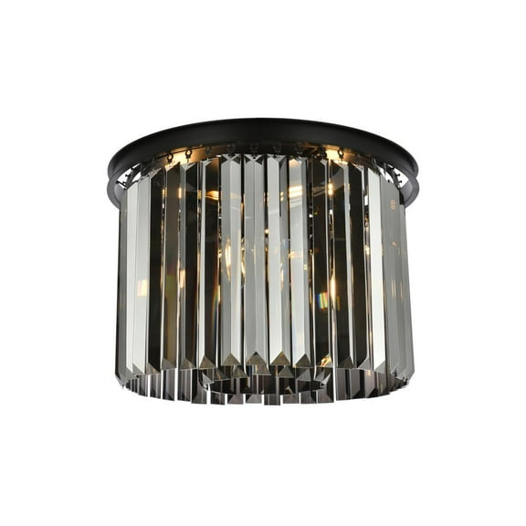 Sydney 6 light Matte Black Flush Mount Silver Shade (Grey) Royal Cut Crystal
