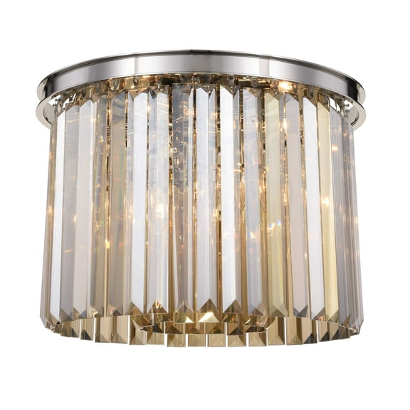 Sydney 6 light Polished nickel Flush Mount Golden Teak (Smoky) Royal Cut Crystal