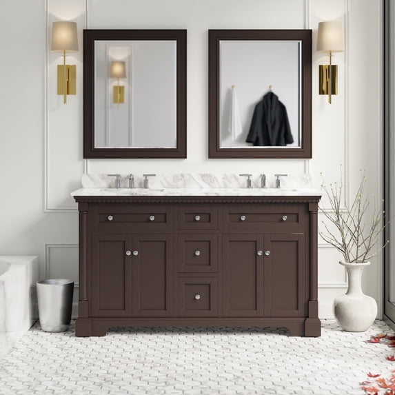 Sydney 60" Double Bathroom Vanity with Chocolate Cabinet and Carrara Marble Top